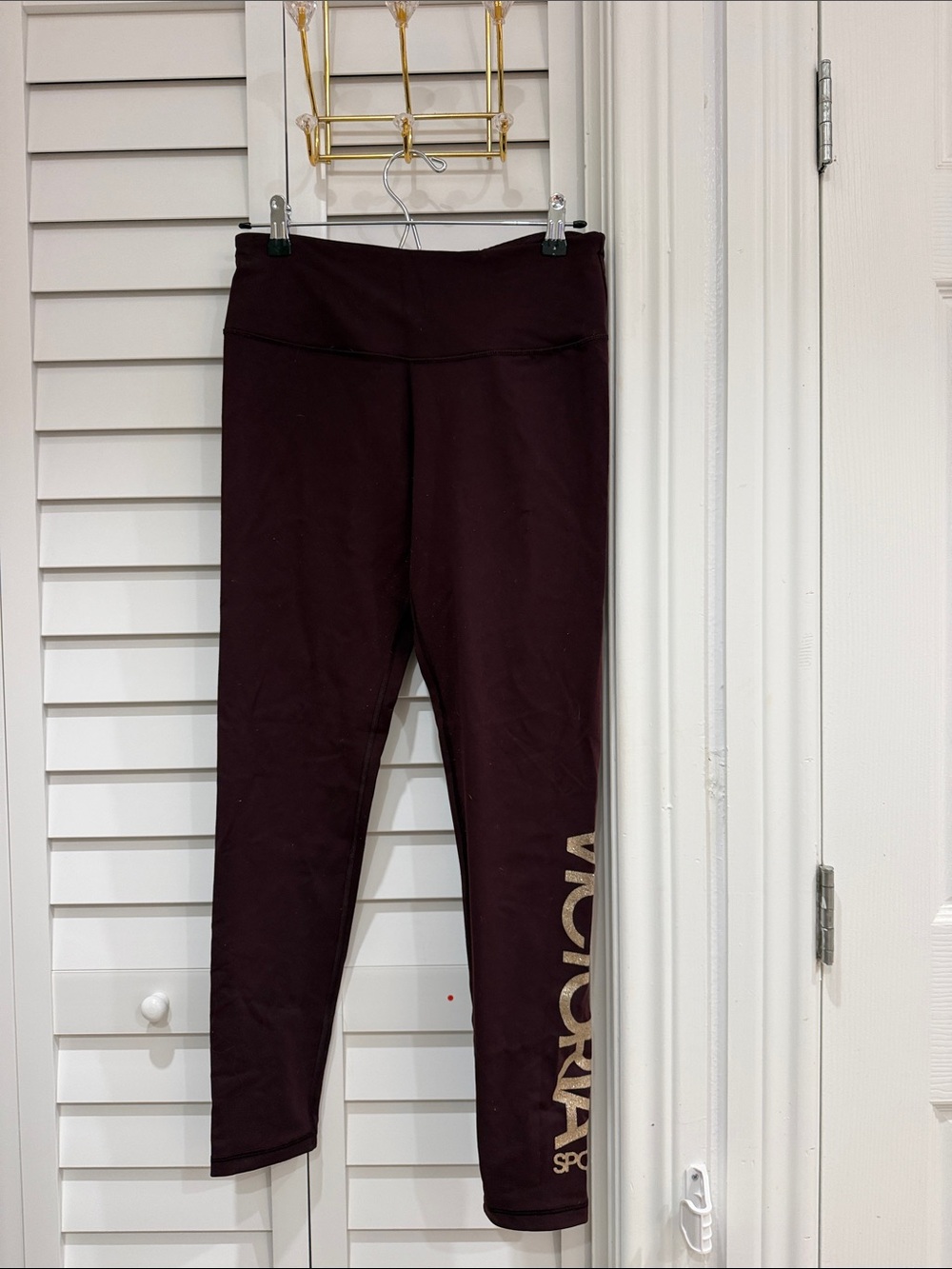 Victoria's Secret Maroon Girls' Active Leggings with Gold Logo